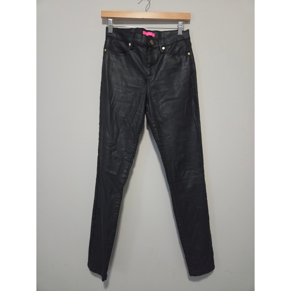Lilly Pulitzer Worth Skinny Pants Black Coated Denim High Rise Size 8
